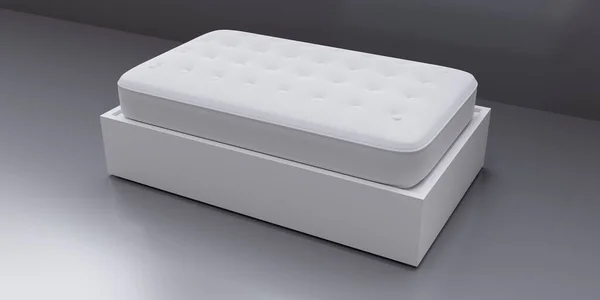 床和单床垫白色隔离在灰色背景 舒适睡眠的概念 从上面看 3D渲染 — 图库照片