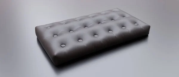 紧身衣皮革黑色与按钮隔离在灰色背景 现代雅致的沙发靠垫 从上方看 3D渲染 — 图库照片