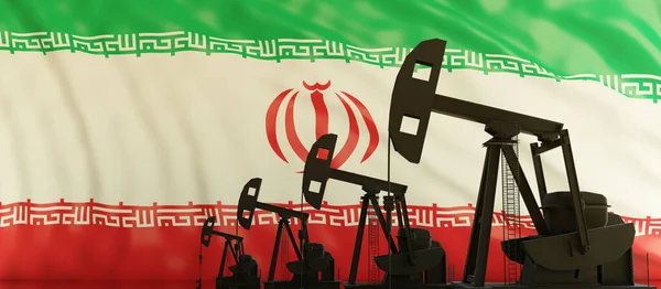 Производство Нефти Газа Иране Буровые Установки Фоне Иранского Флага Нефтегазовая — стоковое фото