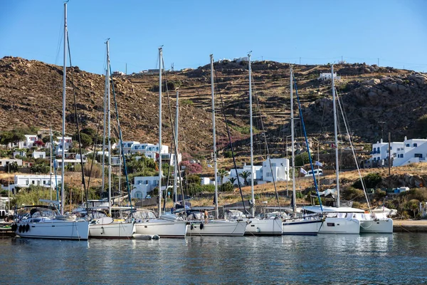 Luxury Yacht Sailing Boat Moored Port Dock Mykonos Greek Island — Stock Photo, Image