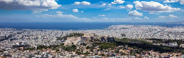 Aten Grekland Akropolis Och Parthenon Templets Landmärke Fornlämningar Panoramautsikt Från — Stockfoto
