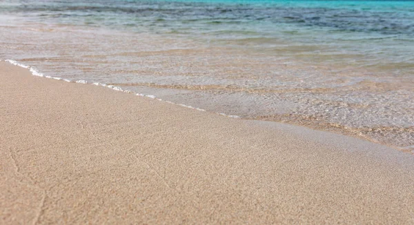 Empty Sandy Beach Greece Close View Sea Water Touch Wet — Foto de Stock