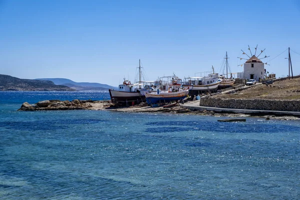 Greece Ano Koufonisi Island Cyclades Traditional Windmill Old Shipyard Wooden — Stock Photo, Image
