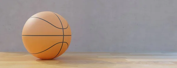 Basketbal Mand Bal Sportveld Houten Vloer Lege Muur Achtergrond Kopieerruimte — Stockfoto
