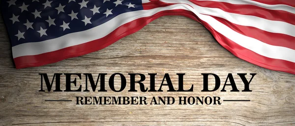 Memorial Day Remember Honor Text America Flag Wooden Background Happy — Zdjęcie stockowe