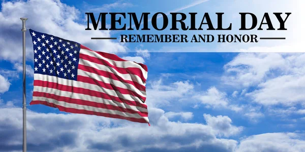 Memorial Day Remember Honor Text Usa Flag Waving Blue Cloudy — Stok fotoğraf