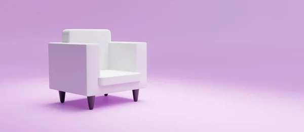 White Cartoon Armchair Isolated Purple Background Classic Comfort Pop Art — Zdjęcie stockowe