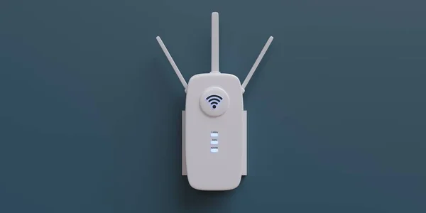 Bezdrátový Opakovač Wifi Rozšiřující Izolované Modré Stěně Internet Booster Bílá — Stock fotografie