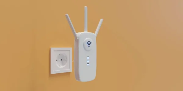 Ασύρματος Αναμεταδότης Wifi Επέκταση Μια Ηλεκτρική Πρίζα Κίτρινο Τοίχο Internet — Φωτογραφία Αρχείου