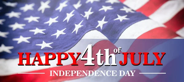 July fourth, HAPPY 4th of JULY, Independence day.Text on USA flag background. America National Holiday celebration.