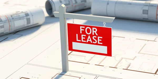 Für Leasingzeichen Auf Bauzeichnungen Hintergrund Immobilien Neue Büro Oder Wohnprojekte — Stockfoto