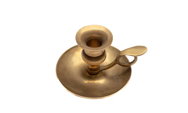 Suporte Vela Bronze Antique Metal Castiçal Isolado Recorte Fundo Branco — Fotografia de Stock