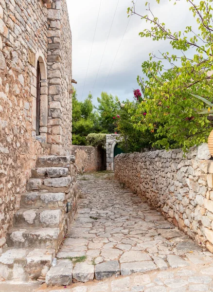 Greece Mani Laconia Peloponnese Empty Narrow Cobblestone Path Next Traditional — Photo