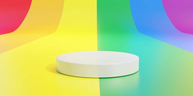 Gökkuşağı renk arkaplanda yayalar boş, LGBT Gay gurur işareti. LGBTQ çok renkli şerit. 3d hazırlayıcı