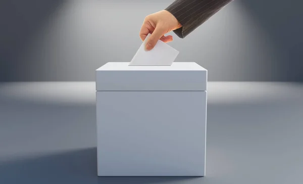 Election Concept Voter Putting Envelope Blank White Ballot Box Space — Foto Stock