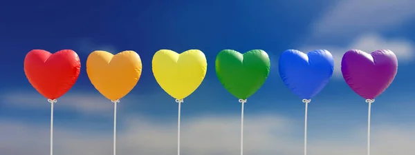 Rainbow Color Heart Shape Balloons Blue Sky Lgbtq Gay Pride — Stockfoto