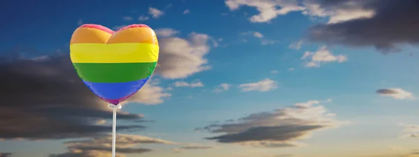 Ballon Couleur Arc Ciel Sur Ciel Bleu Nuageux Lgbtq Gay — Photo