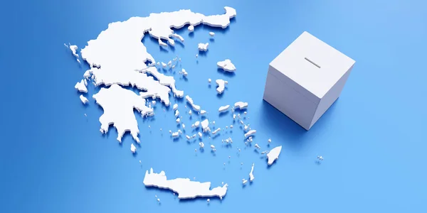 Greckie Wybory Pudełko Głosowania Niebiesko Białe Kolory Tło Mapy Grecji — Zdjęcie stockowe