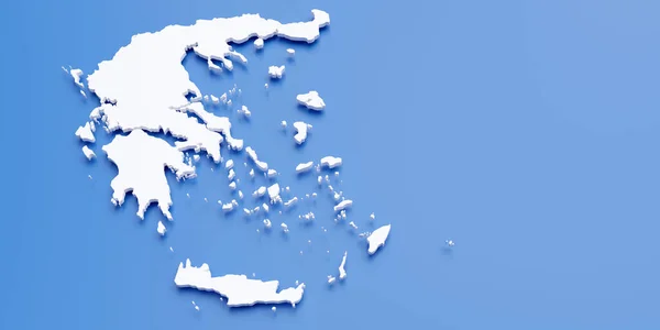 Greece map white color on blue background, above view, copy space. Outline land and sea concept. 3d render