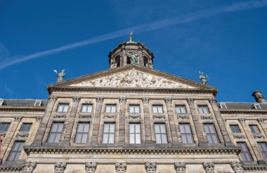 Royal Palace Amsterdam, Holland Netherlands monument. Kingdom of King Willem Alexander at Dam Square, under view