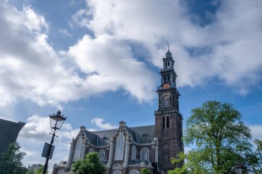 Westerkerk Church, Amsterdam. Reformed church within Dutch Protestant Calvinism, renaissance building with high belfry, Holland Netherlands.