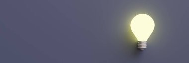 Fikir ampul kavramı. Boş gri arka planda parıldayan eski cam vida lambası, ön manzara. Uzayı kopyala, iş ilanı şablonu. 3d hazırlayıcı