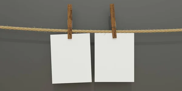 Paper Card Hang Rope Wooden Clothespin Blank Memo Note Reminder — 图库照片