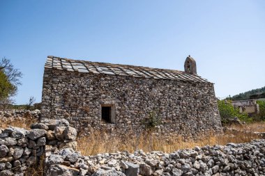 Kythera Kastro of Milopotamos Kato Chora Ionian islands, Greece. Monument at Kythira, abandoned building at old stonewall Venetian castle. Greek sightseeing.