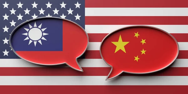 Taiwan China Communication Usa Flag Background Dialogue Bubbles National Flags — Foto Stock