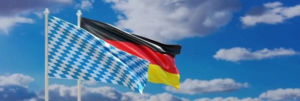 Oktoberfest Template Bavarian German Flags Poles Waving Blue Cloudy Sky — Stockfoto