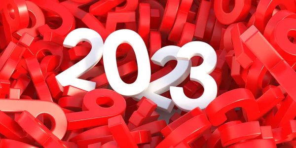 2023 Щасливий Новорічний Білий Номер Фоні Червоних Випадкових Цифр Білі — стокове фото