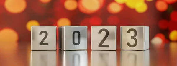2023 Happy New Year Number Silver Cube Block Festive Blur — Stockfoto