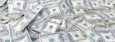 US economy. United States of America hundred dollars USD banknotes background. 3d render
