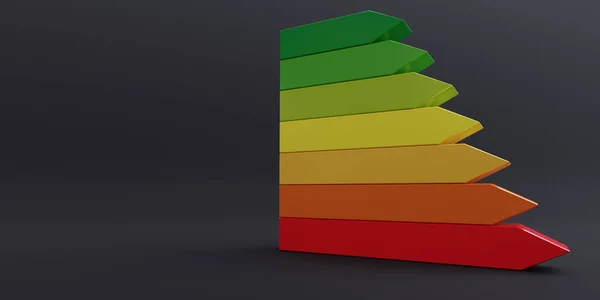 Energy efficiency scale. Energy class bars on black color background, copy space, 3d render