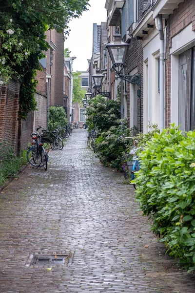 Traditional Urban Leiden Town Netherlands Red Brick Wall Building Cobblestone — Stock Photo, Image