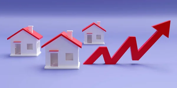 Real estate market inflation and price increase, House and graph arrow up. Economic growth, 3d render