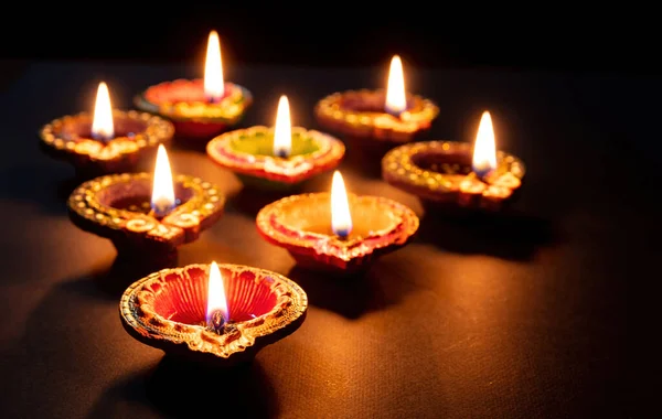 Happy Diwali Deepavali Hindu Festival Lights Celebration Clay Diya Candle — Zdjęcie stockowe