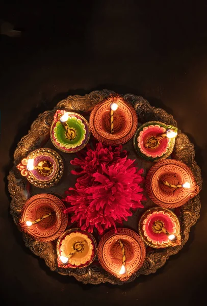 Deepavali Diwali Hindu Festival Lights Celebration Diya Oil Lamp Lit — Foto de Stock
