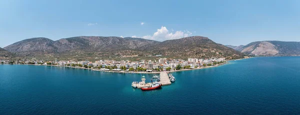 Antikyra Village Greece Drohnenblick Aus Der Luft Gebäude Wasser Verankerte — Stockfoto