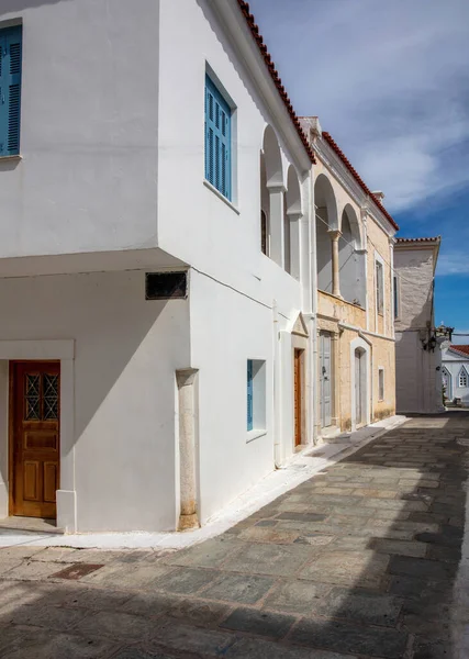 Grécia Andros Ilha Chora Cidade Cíclades Cobblestone Beco Frente Casas — Fotografia de Stock