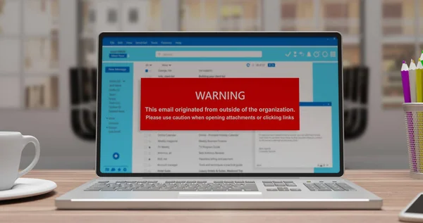 Cyber Sicherheitskonzept Mail Warnmeldung Auf Einem Laptop Bildschirm Vorsicht Beim — Stockfoto