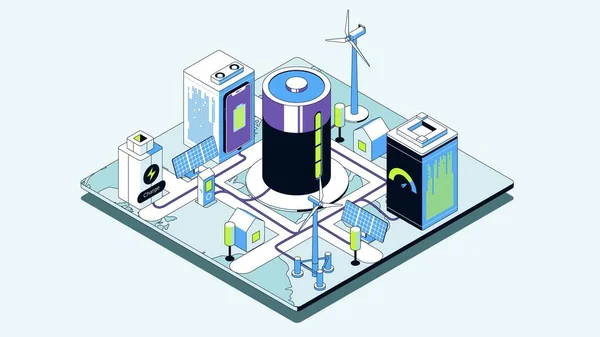 Concepto Isométrico Energía Verde Renovable Aislado Sobre Fondo Blanco Ilustración — Vector de stock