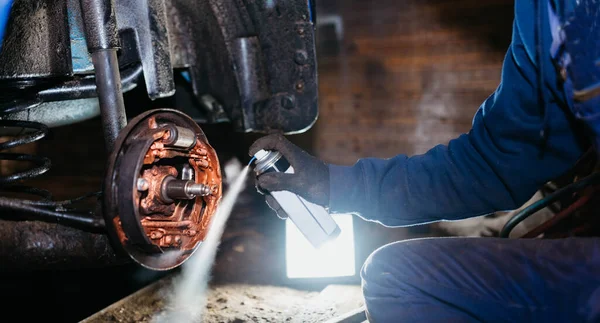 Drum Brake Mechanism Treated Copper Grease Brake Service — Stock Photo, Image