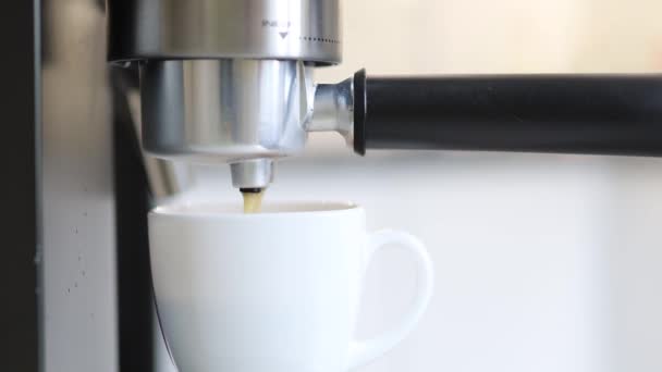 Przygotowanie Kawy Espresso Ekspresie Kawy Świeża Kawa Ekspresie Kawy — Wideo stockowe