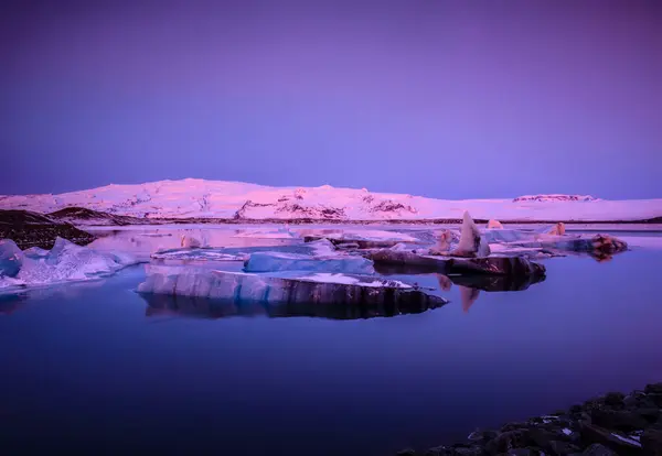 Ice Floes Iceland Pink Light Dusk — Stock Photo, Image