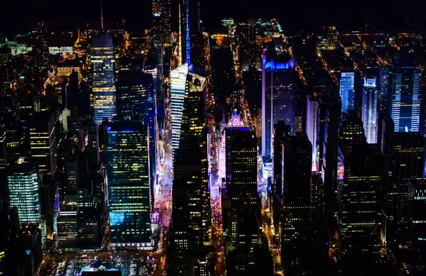 Ciudad Nueva York Manhattan Vista Aérea Por Noche — Foto de Stock