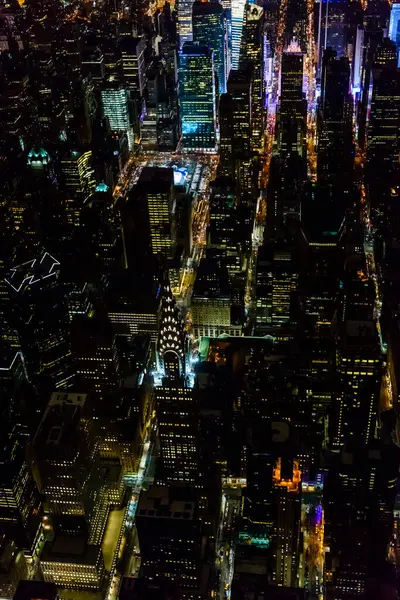 Stad New York City Manhattan Luchtfoto Nachts — Stockfoto