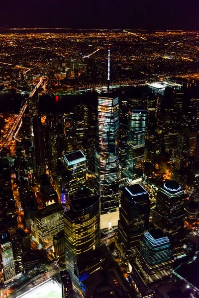 Ciudad Nueva York Manhattan Vista Aérea Por Noche — Foto de Stock