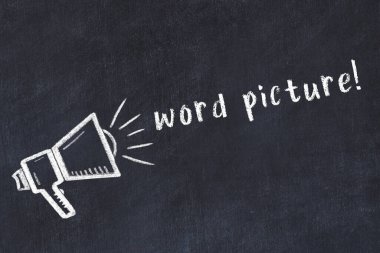 Üzerinde hoparlör ve yazı resmi olan siyah karatahta.