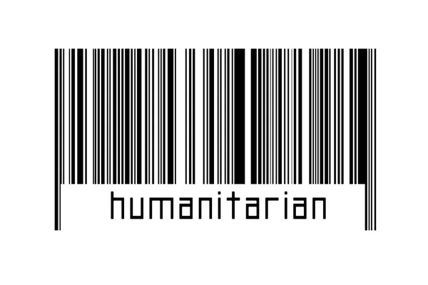 Strichcode Auf Weißem Hintergrund Mit Der Aufschrift Humanitäre Unten Konzept — Stockfoto